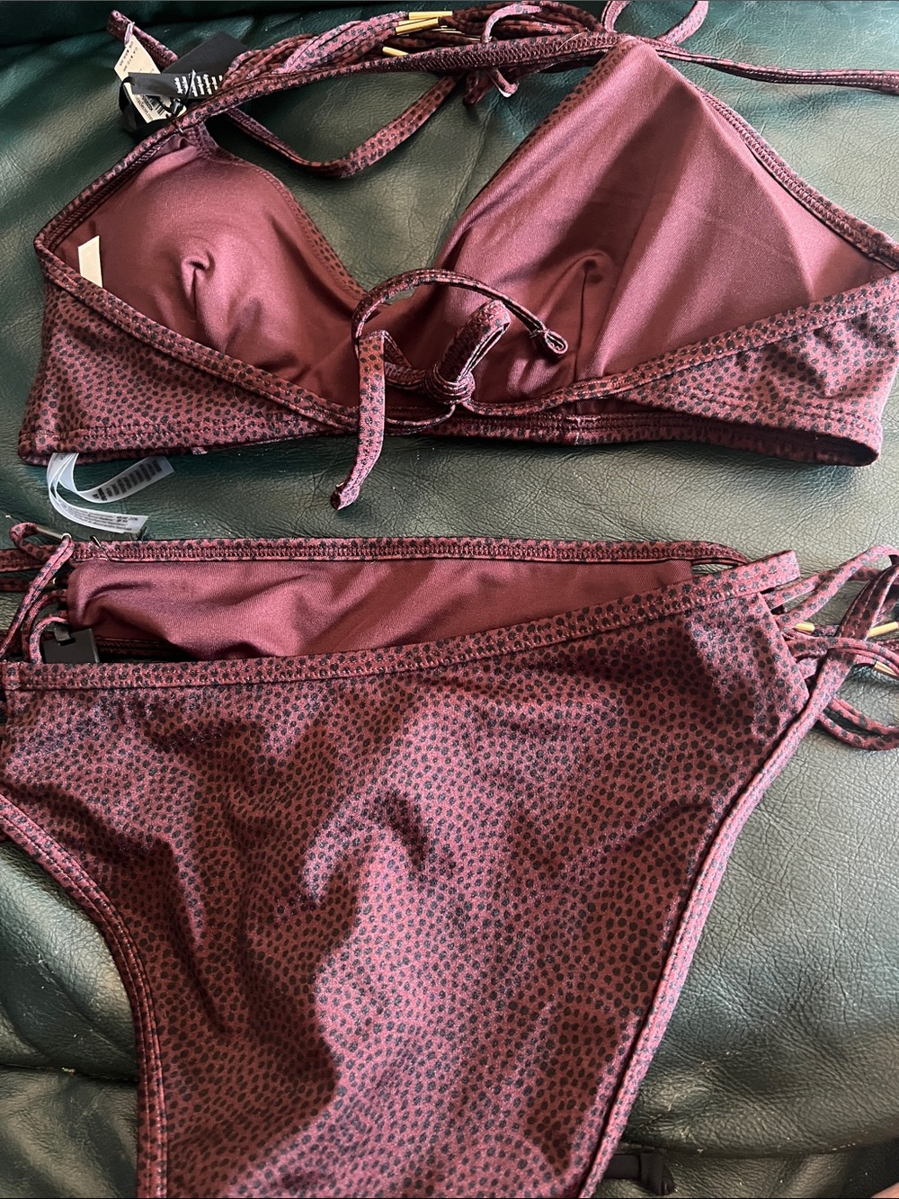 PINK Victoria's Secret Burgundy Strappy Two-Piece Bikini with Gold Accents - Picture 9 of 9